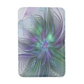 Tapis De Bain Fleur verte abstraite moderne fractale violette (Devant (Vertical))