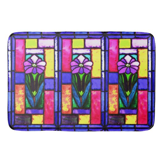 Tapis De Bain Fleur violet en verre tendu (Devant)