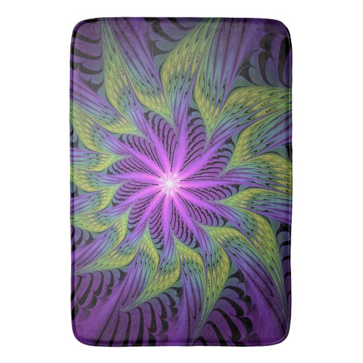 Tapis De Bain Fleuron vert violet Art Abstrait fractal moderne (devant Vertical)