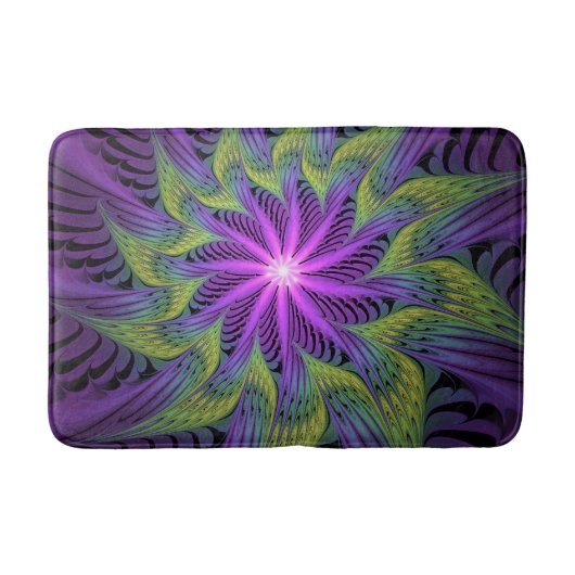 Tapis De Bain Fleuron vert violet Art Abstrait fractal moderne (Devant)