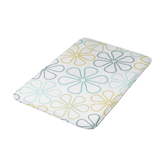 Tapis De Bain Fleurs Abstraites Teals Lime jaune Blanc (Angle)