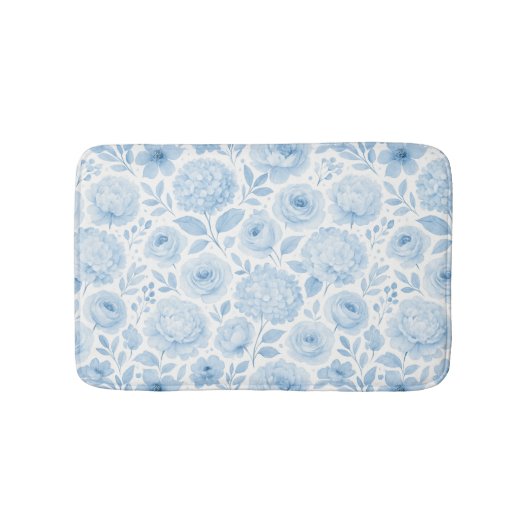 Tapis De Bain Fleurs Aquarelle Bleu Blanc (Devant)