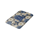 Tapis de Bain Fleurs Blanches Bleues de Luxe Nom P (Angle)