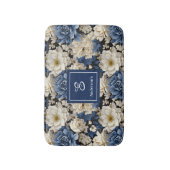 Tapis de Bain Fleurs Blanches Bleues de Luxe Nom P (Devant (Vertical))