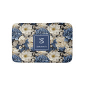 Tapis de Bain Fleurs Blanches Bleues de Luxe Nom P (Devant)