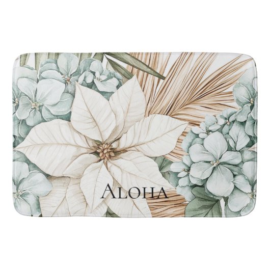 Tapis De Bain Fleurs blanches bleues tropicales (Devant)