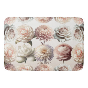 Tapis De Bain Fleurs Blanches Crème Rose Pêche Mariage Floral