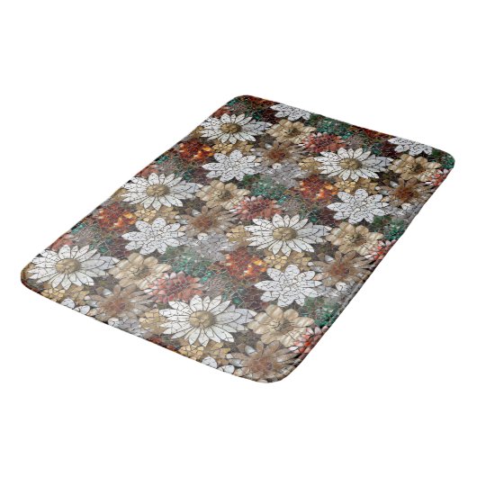 Tapis De Bain Fleurs blanches en or rouge (Angle)