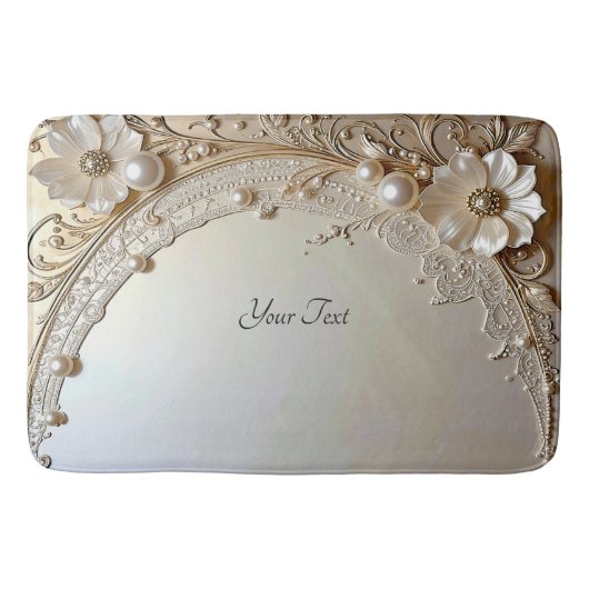 Tapis de bain fleurs blanches modernes perles (Devant)