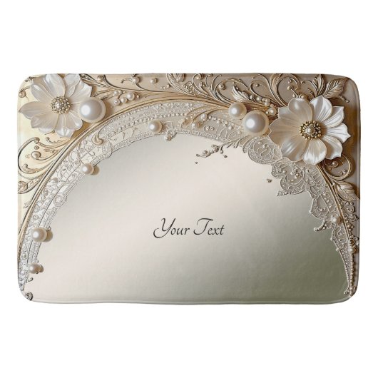 Tapis de bain Fleurs Blanches Modernes Perles (Devant)
