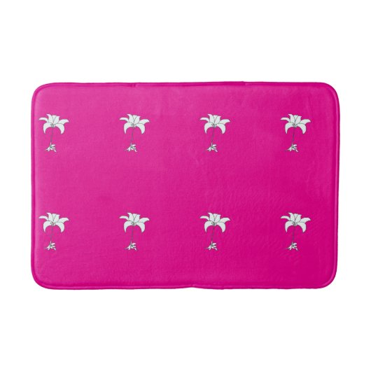 Tapis De Bain Fleurs blanches répétées rose vif (Devant)