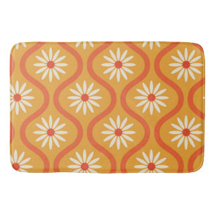 Tapis De Bain Fleurs blanches rétro à l'oignon orange du milieu
