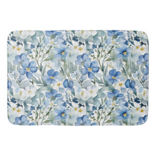 Tapis De Bain Fleurs Bleues Blancs Aquarelle Chic