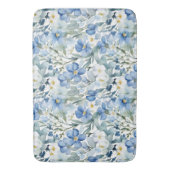 Tapis De Bain Fleurs Bleues Blancs Aquarelle Chic (devant Vertical)