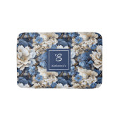 Tapis de Bain Fleurs Bleues et Blanches Classiques (Devant)