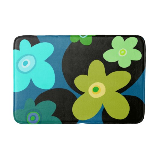 Tapis De Bain Fleurs bleues et vertes (Devant)