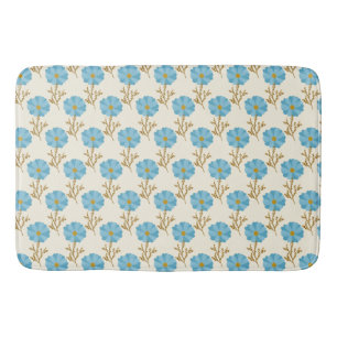 Tapis De Bain Fleurs Bleues Féminines Crème