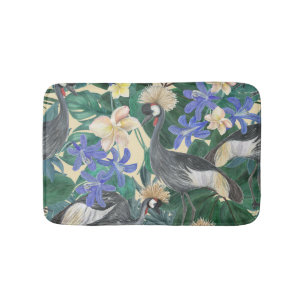 Tapis De Bain Fleurs Bleues Plumeria, Aquarelle Sans Couleur.