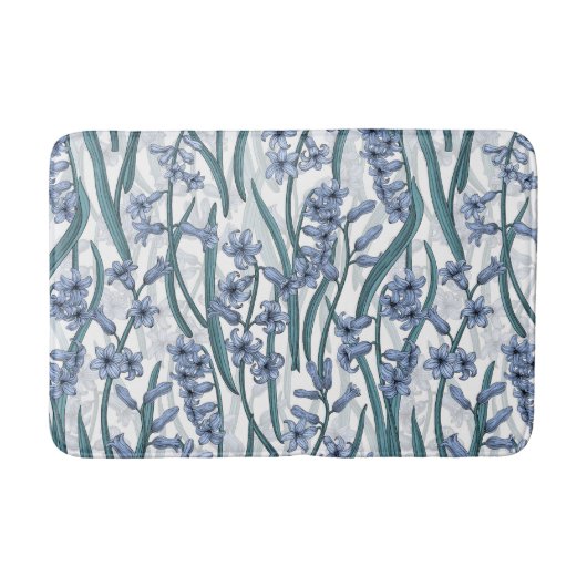 Tapis De Bain Fleurs Blue Hyacinth sur blanc (Devant)