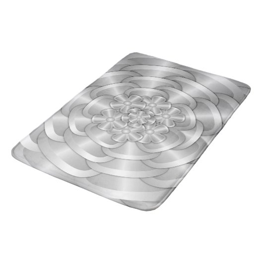 Tapis De Bain Fleurs Chrome - Mat Bain Argent (Angle)