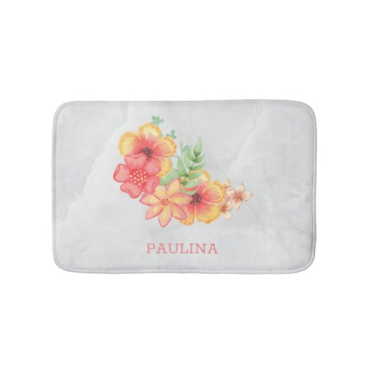 Tapis De Bain Fleurs colorées sur marbre (Devant)