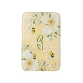 Tapis De Bain Fleurs d'abeilles jaunes de nid d'abeille monogram (Devant (Vertical))