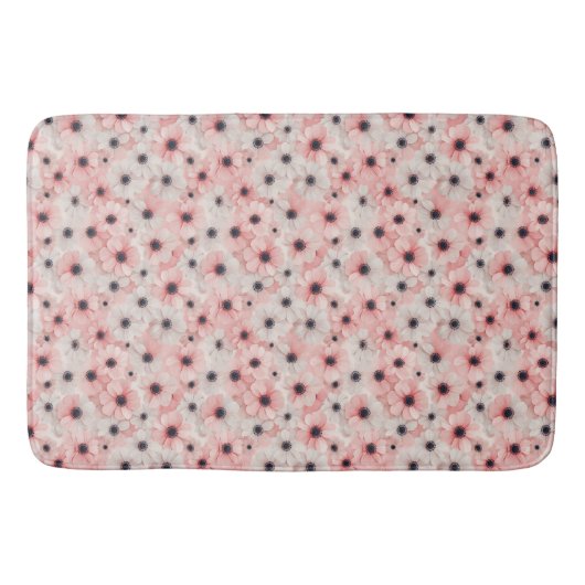 Tapis De Bain Fleurs d'anémone rose pâle et blanc (Devant)