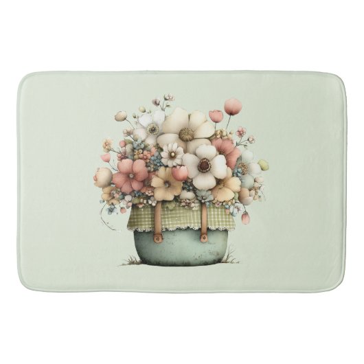 Tapis De Bain Fleurs dans un pot Cozy Shabby Mignon (Devant)