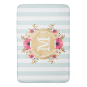 Tapis De Bain Fleurs d'aquarelle à la menthe Faux or Monogramme (devant Vertical)