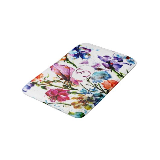 Tapis De Bain Fleurs d'aquarelle avec monogramme (Angle)