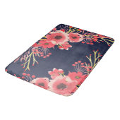 Tapis De Bain Fleurs d'aquarelle rose et bleu marine (Angle)