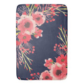 Tapis De Bain Fleurs d'aquarelle rose et bleu marine (devant Vertical)