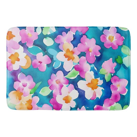 Tapis De Bain Fleurs d'aquarelle rose et jolie (Devant)