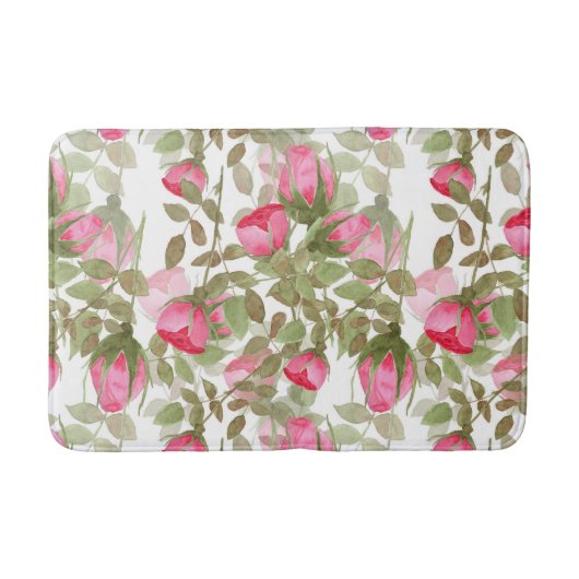 Tapis De Bain Fleurs d'aquarelle rose rose roses fleuris (Devant)