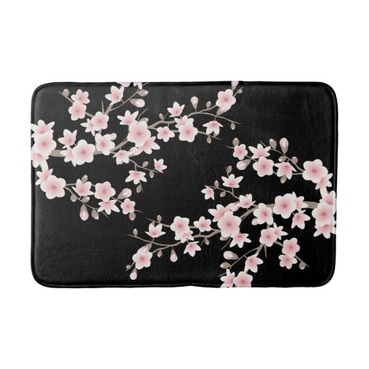 Tapis De Bain Fleurs de cerisier BLUSH rose noir (Devant)