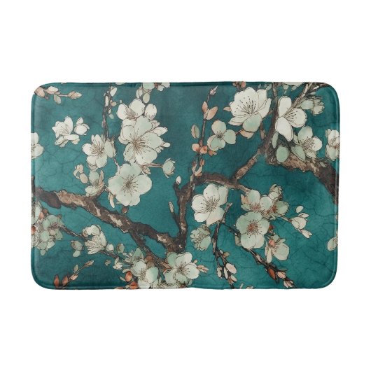 Tapis De Bain Fleurs de cerisiers rose pâle sur Aqua Arrière - p (Devant)
