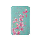 Tapis De Bain Fleurs de cerisiers roses sur Turquoise (Devant (Vertical))