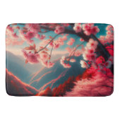 Tapis De Bain Fleurs de cerisiers rouges et roses | (Devant)