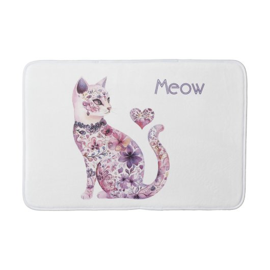 Tapis De Bain Fleurs de chat d'anniversaire Cœurs Blanc Rose Vio (Devant)