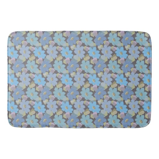 Tapis De Bain Fleurs de Cosmos Gras et Bleus (Devant)