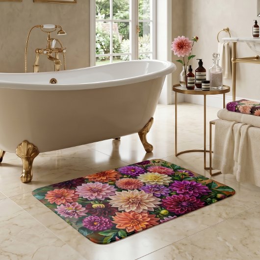 Tapis De Bain Fleurs de dahlia colorées