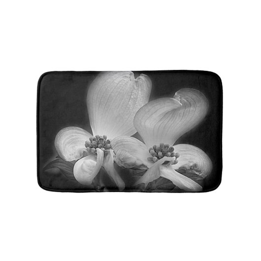 Tapis De Bain Fleurs De Dogwood En Noir Et Blanc (Devant)