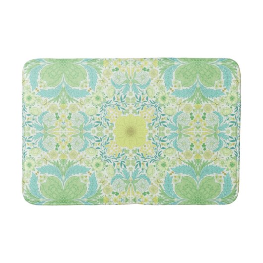 Tapis De Bain Fleurs de jardin rétro en vert et jaune (Devant)