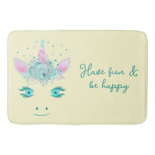 Tapis De Bain Fleurs de Licorne Mignonne Fabuleuse Visage 1