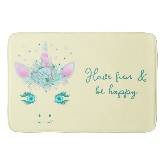 Tapis De Bain Fleurs de Licorne Mignonne Fabuleuse Visage 1 (Devant)