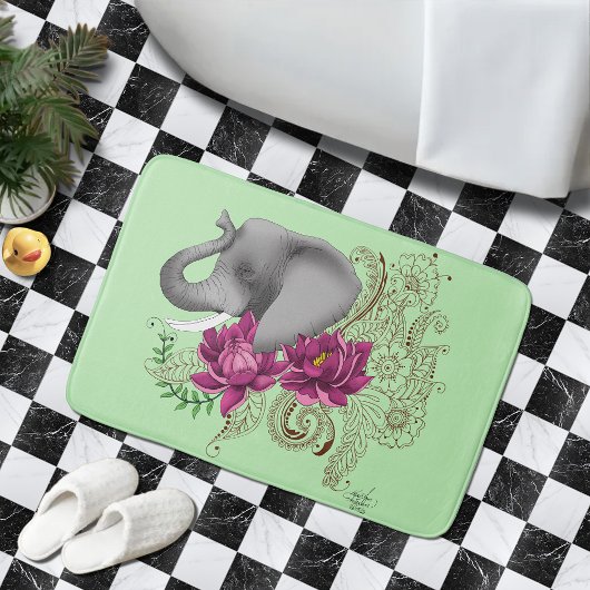 Tapis De Bain Fleurs de lotus henné éléphant