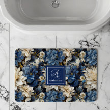 Tapis de Bain Fleurs de Marine de Luxe Nom Personn