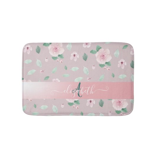 Tapis De Bain Fleurs de monogramme aquarelle chic (Devant)