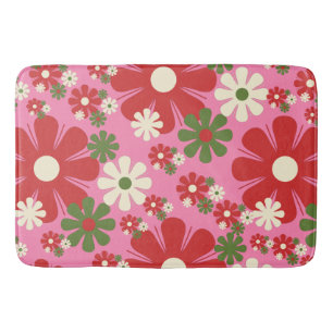 Tapis De Bain Fleurs de Noël rétro 60s les années 70 rose Floral