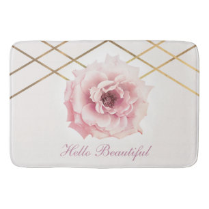 Tapis De Bain Fleurs de paon florales rose et or personnalisées